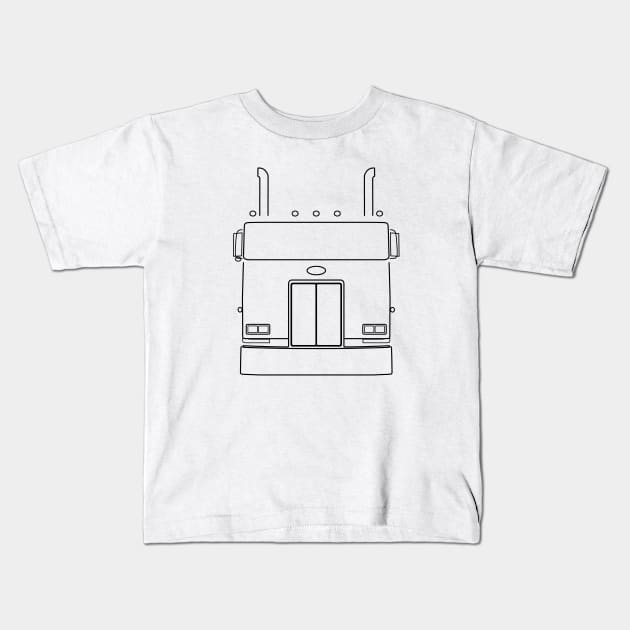 Cabover Pete classic truck outline graphic (black) Kids T-Shirt by soitwouldseem